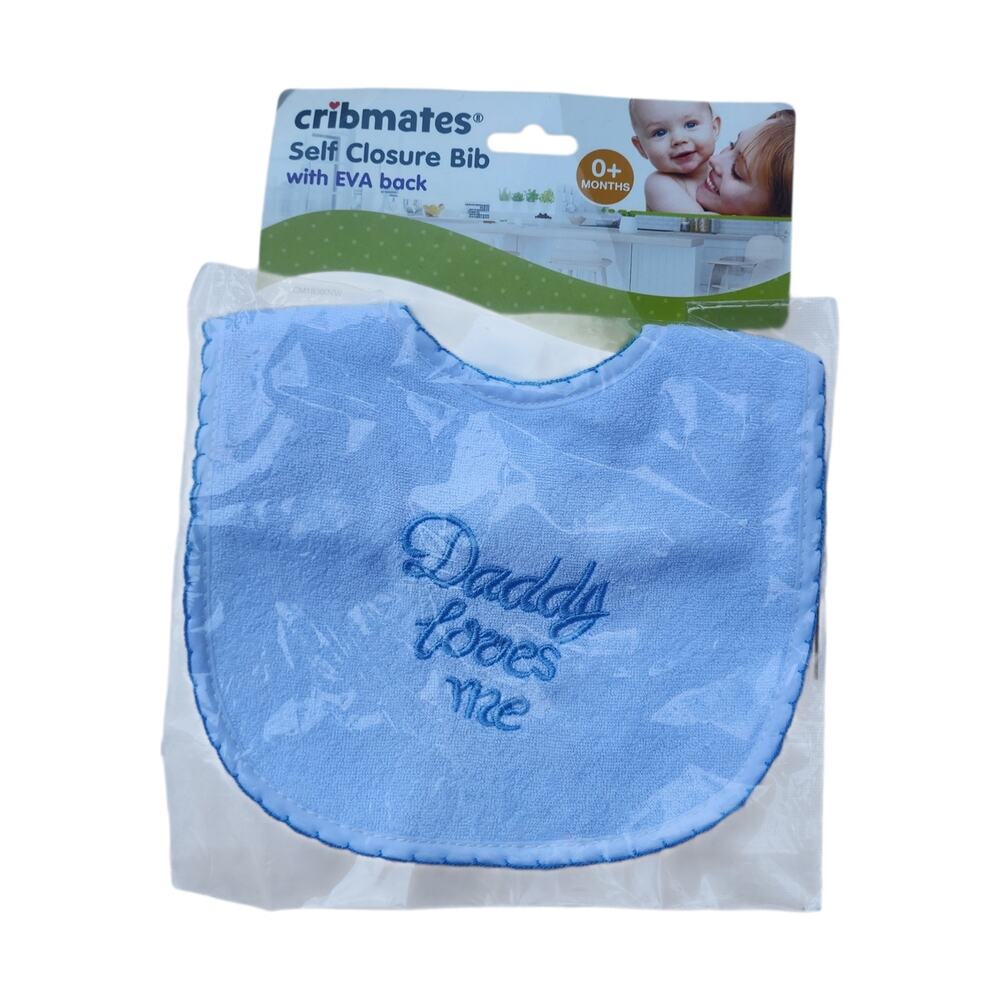 Cribmates Baby Bib Daddy Loves Me Blue Self Closure EVA Back New Sealed